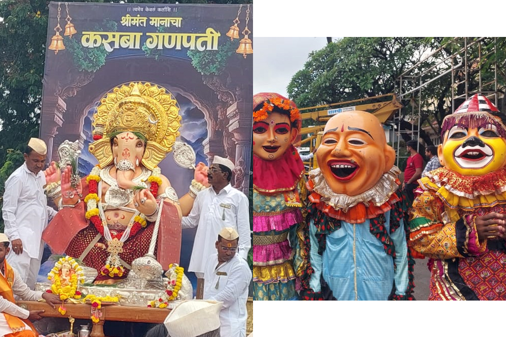 श्रीमंत मानाचा कसबा गणपतीची शाही मिरवणूक पंचध्वज, सनई चौघडा, कटपुतलींचा पारंपरिक खेळ 