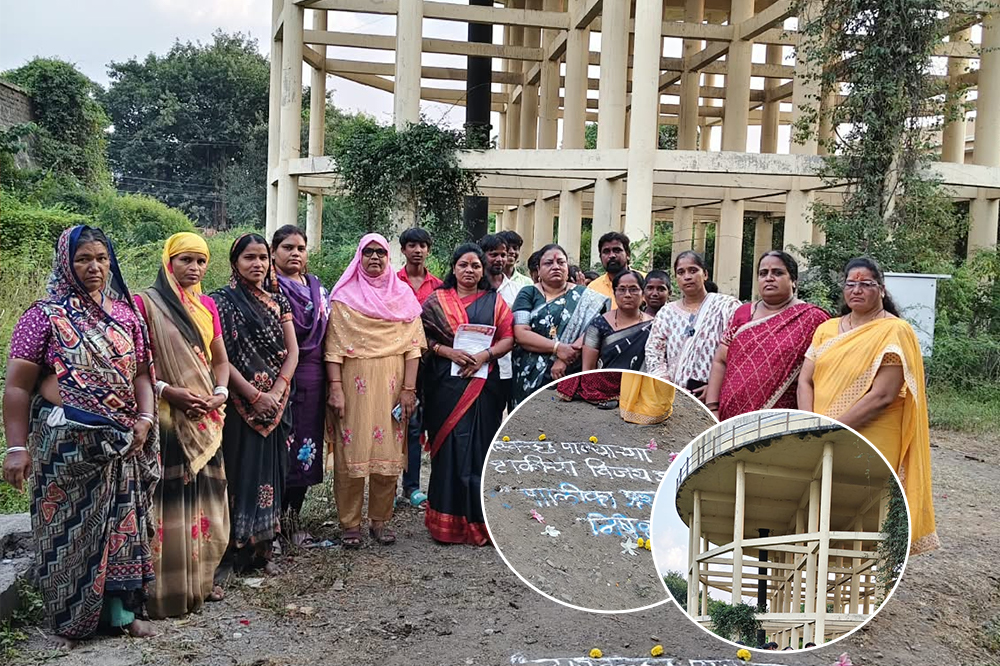 पाण्याच्या टाक्यांच्या दुरवस्थेविरोधात अभिनव सामाजिक संस्थेचे अनोखे निषेध आंदोलन; रांगोळी काढून, हार घालून पालिका प्रशासनाचा निषेध 