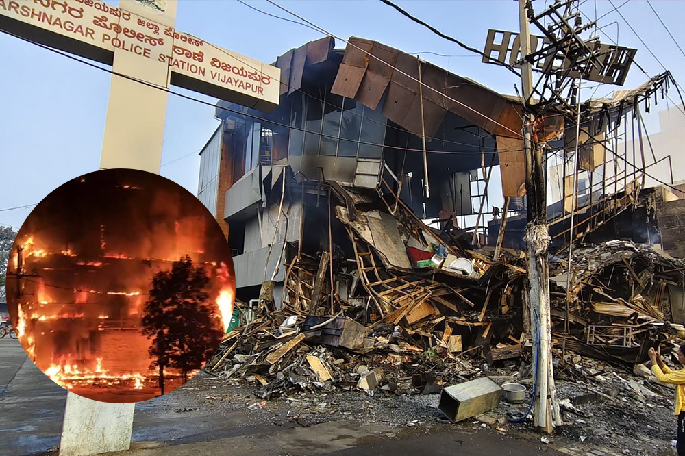 विजयपूरमध्ये आग लागण्याची घटना : सोलापूर रोडवरील उडुपी कृष्णा पॅलेस आगीच्या भक्ष्यस्थानी 