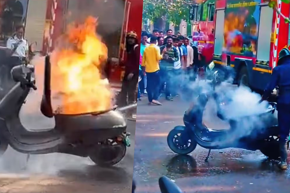 सोलापूरमध्ये ओला इलेक्ट्रिक स्कूटरला अचानक आग; बाप–लेकाचा थरारक बचाव, CCTV फुटेज व्हायरल 