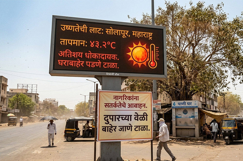 सोलापूरचा पारा ४३° पार; उष्णतेच्या लाटेचा इशारा, नागरिकांना सतर्कतेचे आवाहन 