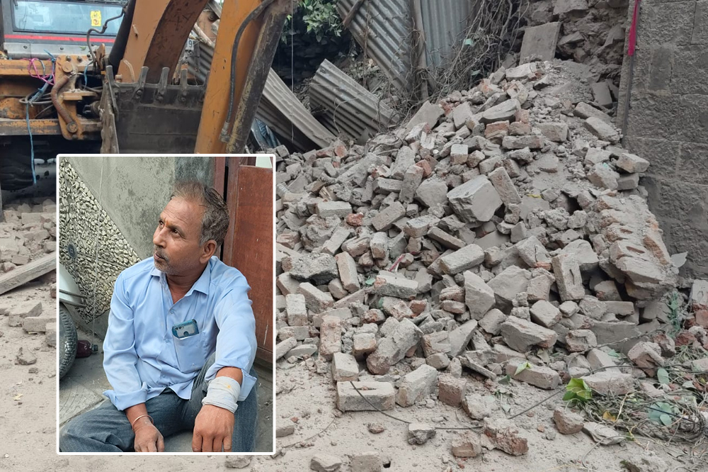 सोलापुरातील टिळक चौकात धोकादायक इमारतीचा भाग कोसळला; महापालिकेच्या कारवाईदरम्यान कर्मचारी जखमी 